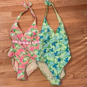 Lilly Pulitzer Pink and Green Floral One Piece Swimsuits